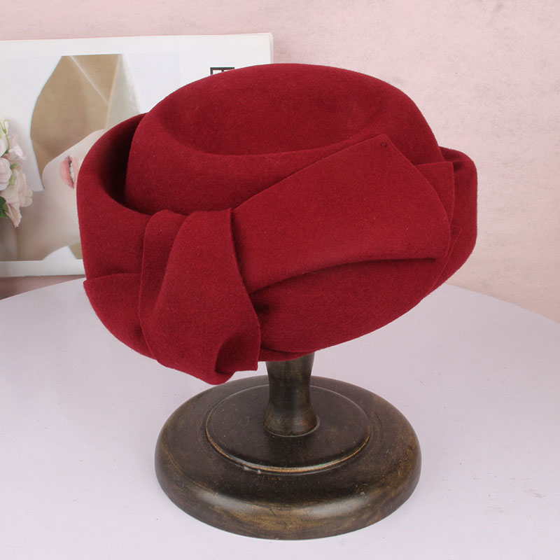 优雅羊毛呢空姐复古定型双层帽子