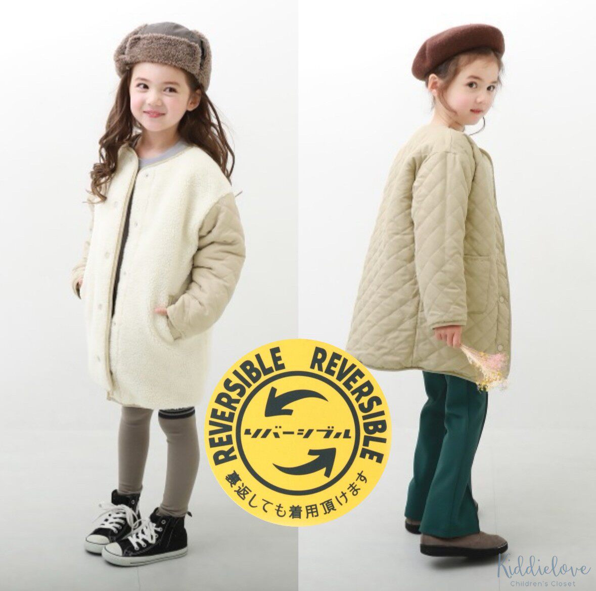 Kiddielove 日本代购 童装 devirock 双面穿加绒夹棉衍缝长版棉服