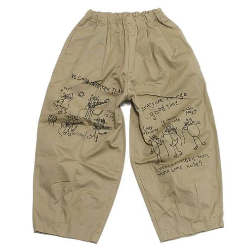 部分现货 日本代购 童装 NEWO 纯棉涂鸦手绘斜纹阔腿气球长裤