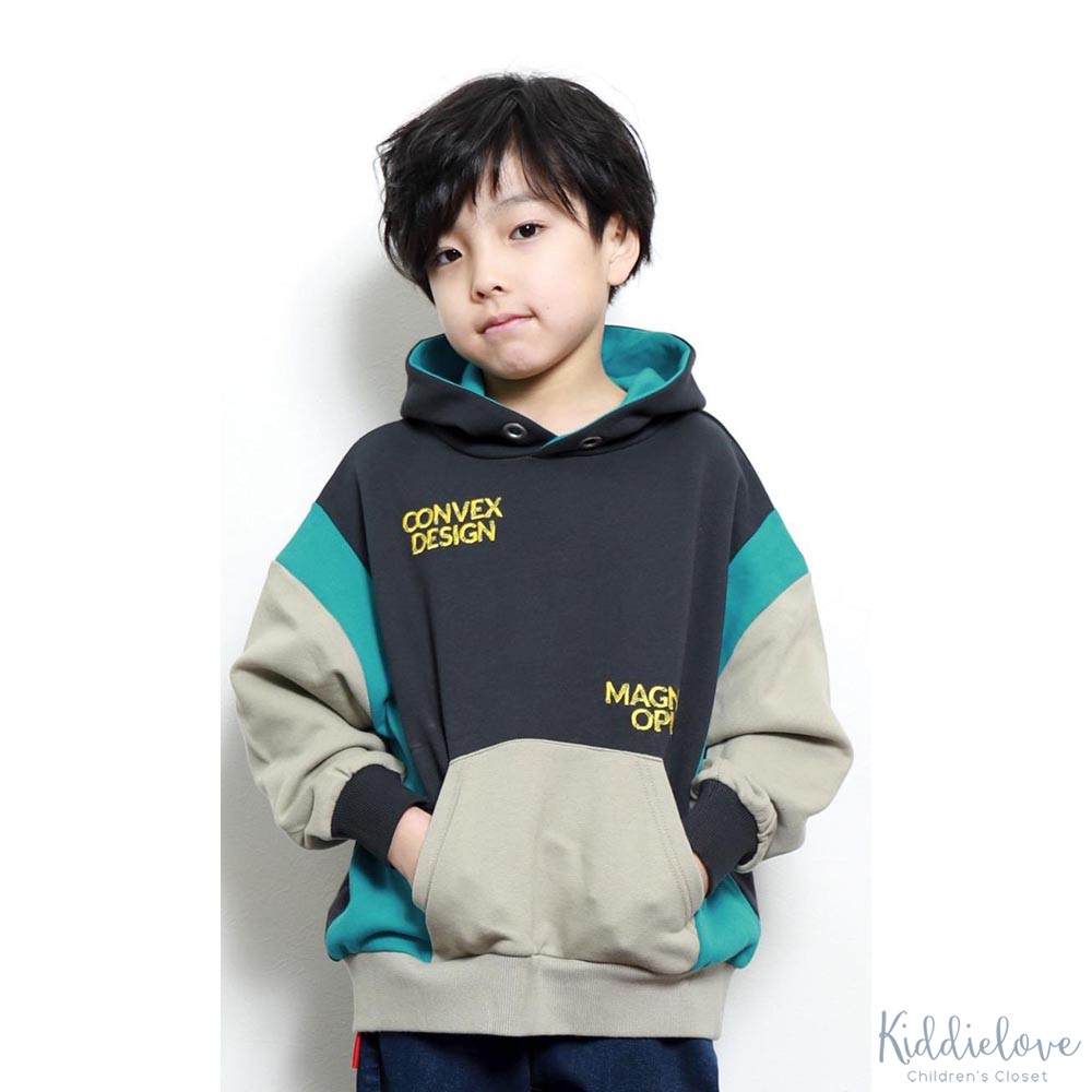 Kiddielove 日本代购 童装 CONVEX 纯棉拼色刺绣口袋连帽卫衣帽t
