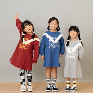 Kiddielove 日本代购 童装 petitmain 棉柔v领荷叶字母长袖连衣裙