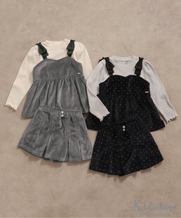 日本代购 T恤背心半身裙裤 童装 棉绒长袖 三件套 apres 国内现货