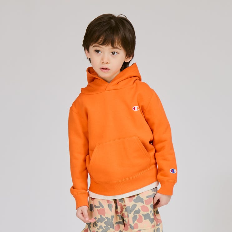日本代购 童装 CHAMPION 纯棉小刺绣logo大口袋休闲连帽卫衣帽T