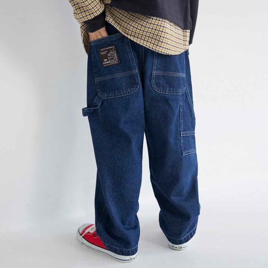 Kiddielove 日本代购 童装 br.加绒保暖丹宁宽松画家裤牛仔长裤