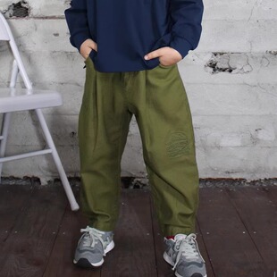 日本代购 童装 GROOVY COLORS 纯棉苹果刺绣气球廓形宽松休闲长裤