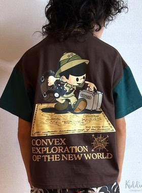 部分现货 日本代购 童装 CONVEX 纯棉字母印花配色休闲短袖T恤