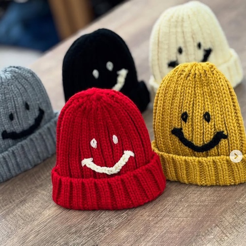 国内现货 日本代购 童装 NEWO 螺纹针织笑脸图案秋冬保暖毛线帽