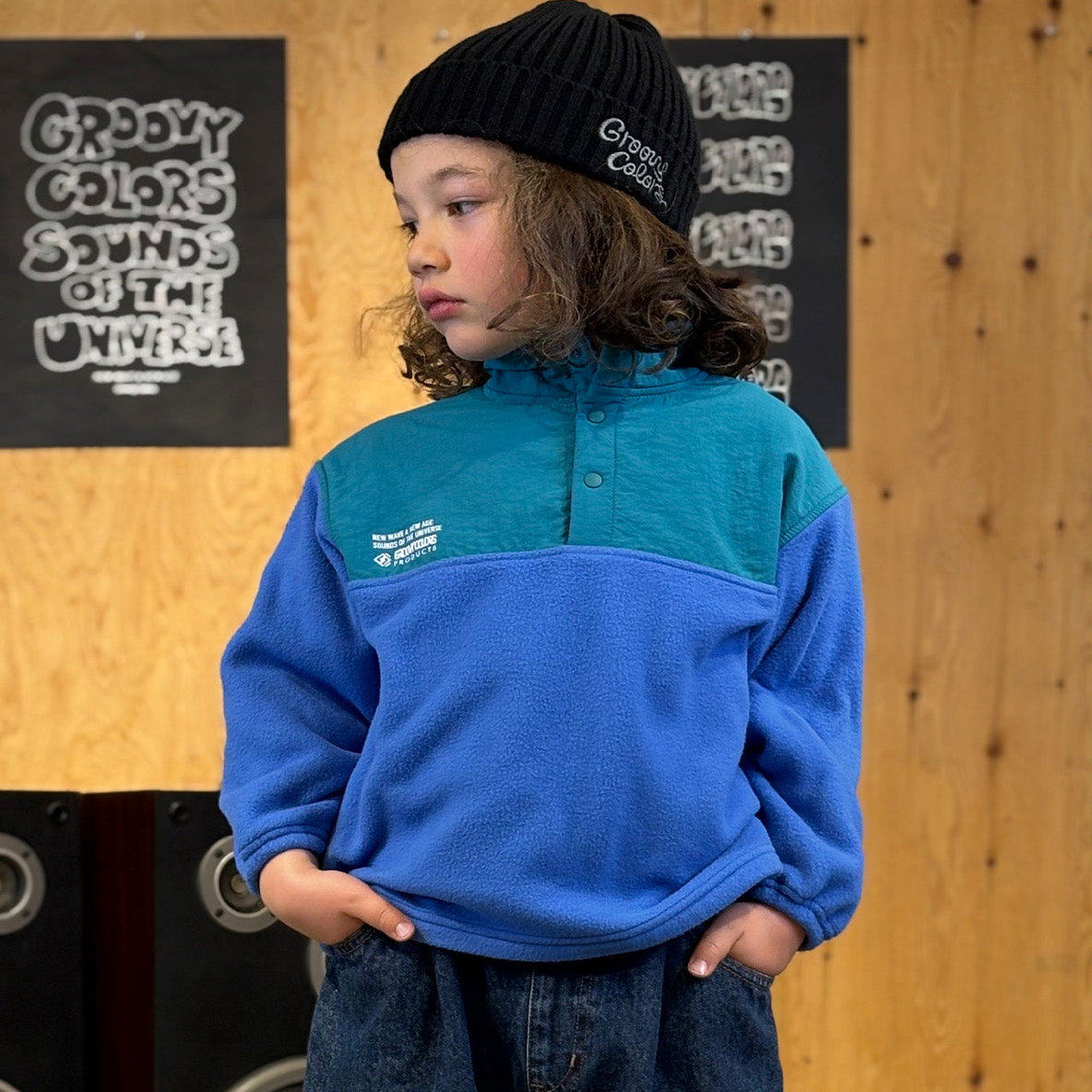 日本代购 童装 GROOVY COLORS 摇粒绒保暖拼色高领半开套头绒衫