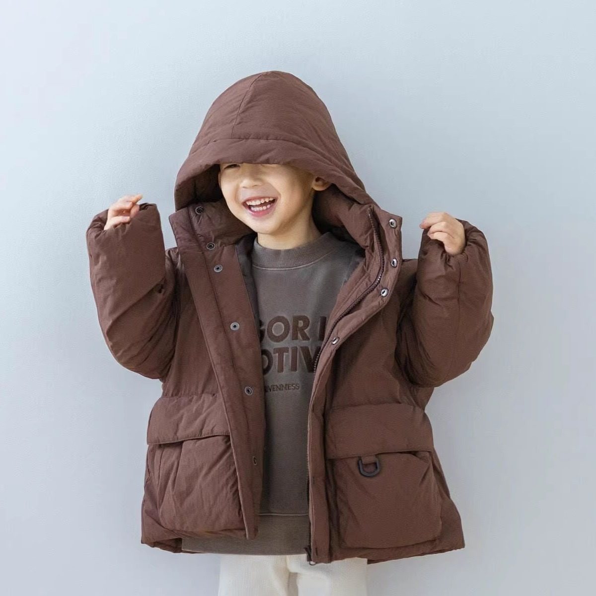 日本代购 童装 L.F 中夹棉保暖纯色立领连帽可拆中长版棉服外套