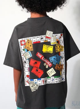 Kiddielove 日本代购 童装 CONVEX纯棉宽版大富翁印花休闲短袖T恤