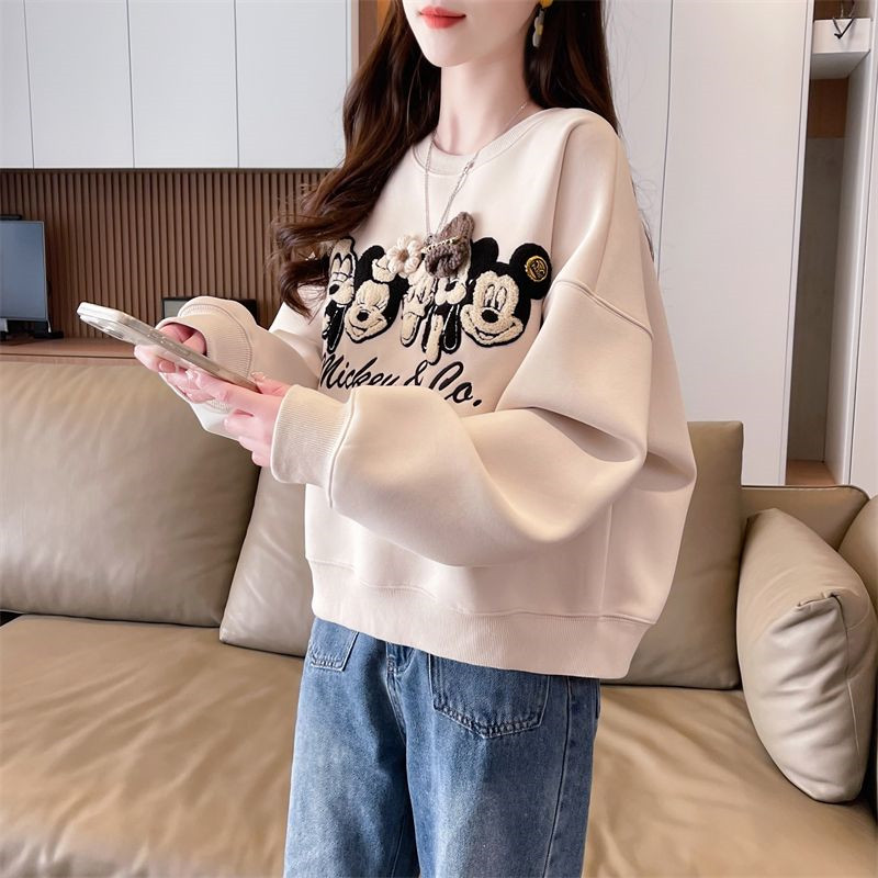 加绒卫衣女秋冬季2025新款宽松小个子初高中学生短款洋气休闲上衣