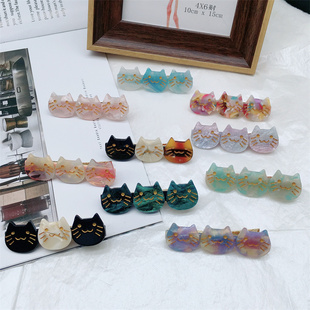 日系醋酸三个猫咪发夹少女时尚 百搭可爱刘海碎发侧边发夹鸭嘴夹