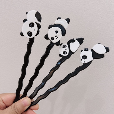 新款醋酸小熊猫发簪时尚卡通甜美百搭少女后脑勺盘发簪子发钗