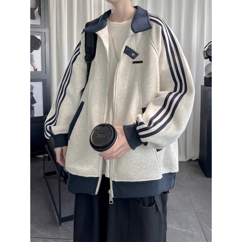 男童开衫卫衣加绒外套男生春秋款新款百搭休闲棒球服工装夹克时尚