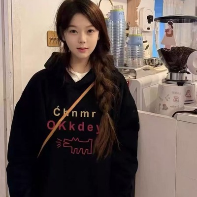 常规oversize美式高街黑色卫衣男女韩系慵懒风秋冬2025新款外套