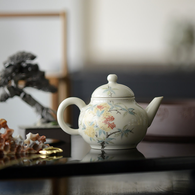 云木在秋实系列 草木灰 思婷小梨壶 手工绘制 人文画面 茶席美物