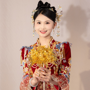 南风相思新娘结婚diy材料包秀禾服高级重工出嫁金色仿真花