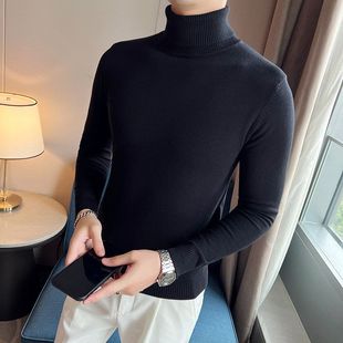 线衣针织衫 秋冬季 高领毛衣纯色百搭保暖加厚紧身打底衫 修身 男 韩版