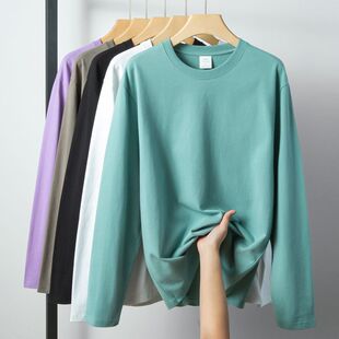 宽松春秋季 新款 白色成衣水洗打底衫 T恤男女大码 圆领内搭上衣 长袖