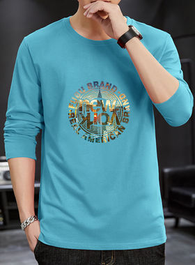 2025秋冬港风男装长袖t恤圆领宽松打底衫男士白色秋衣上衣服