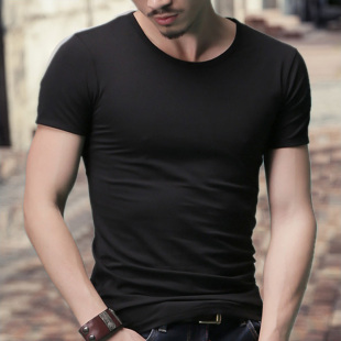 纯黑紧身男装 t恤圆领体恤韩版 半袖 健身修身 潮T 男士 打底衫 短袖