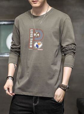 长袖t恤男士秋冬新款宽松休闲潮流上衣服潮牌圆领打底衫体恤