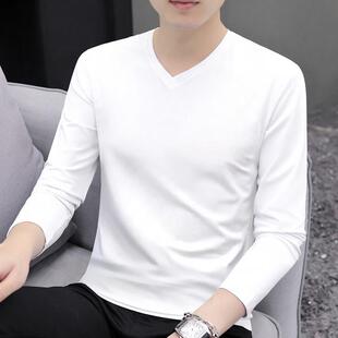 纯色基础款 长袖 V领体恤男士 高档修身 打底上衣潮 t恤男秋冬新款