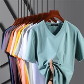 夏装 体恤男 t恤V领纯色潮牌鸡心领薄款 短袖 男士