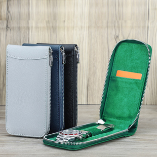 十字纹头层牛皮手表盒收纳盒单只腕表套袋高级真皮机械表旅行便携