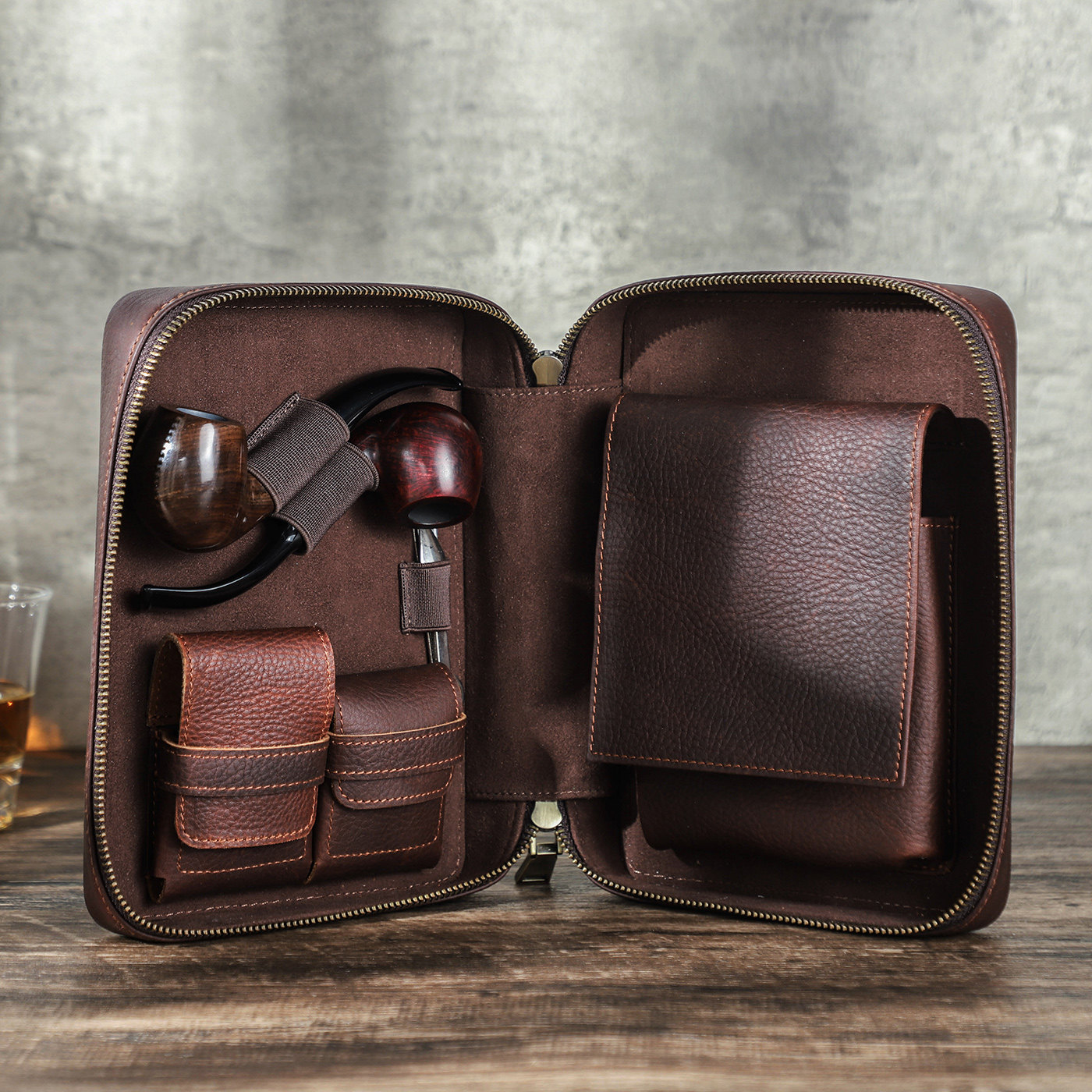 手工真皮烟斗包便携式全套斗草包烟丝收纳袋手提大容量外出随身