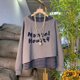 套装 胖妹妹2025早秋新款 欧货休闲字母卫衣搭条纹吊带时尚 女装 大码