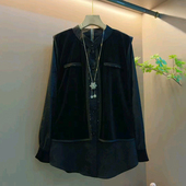 女装 春季 2026新款 胖mm大码 复古风丝绒假两件时尚 百搭洋气显瘦上衣