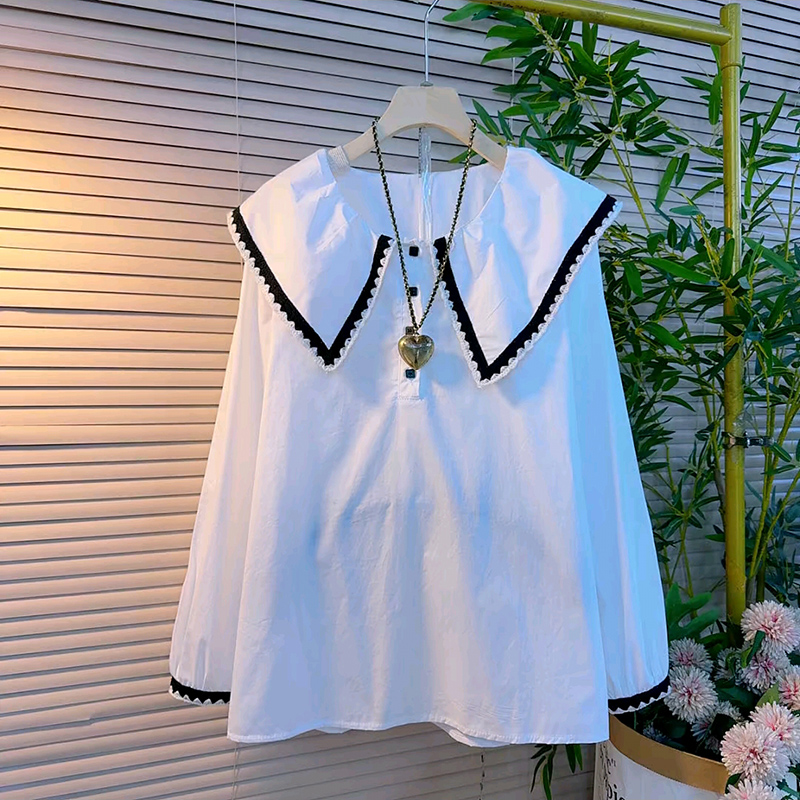 设计感大码女装娃娃领百搭上衣