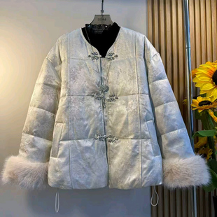 女装 2025冬季 口上衣遮肉大码 复古提花棉服胖MM显瘦毛毛袖 外套 新款