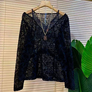 镂空蕾丝露肩设计上衣洋气显瘦打底衫 胖妹妹大码 新款 2025秋季 女装