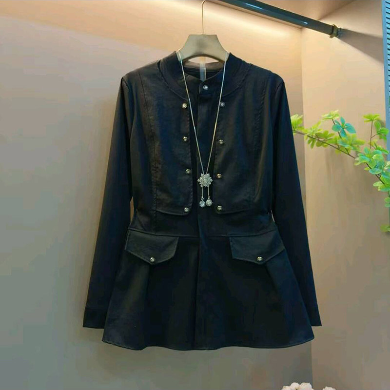 韩版时尚立领长袖洋气修身衬衫新