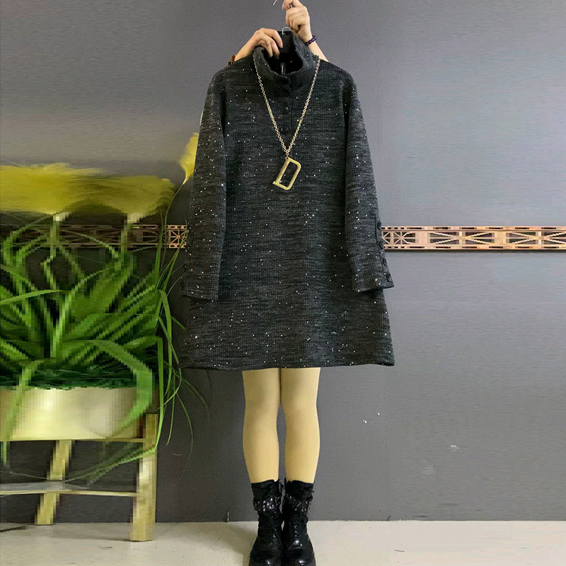 新款大码女装撒星高领套头针织衫