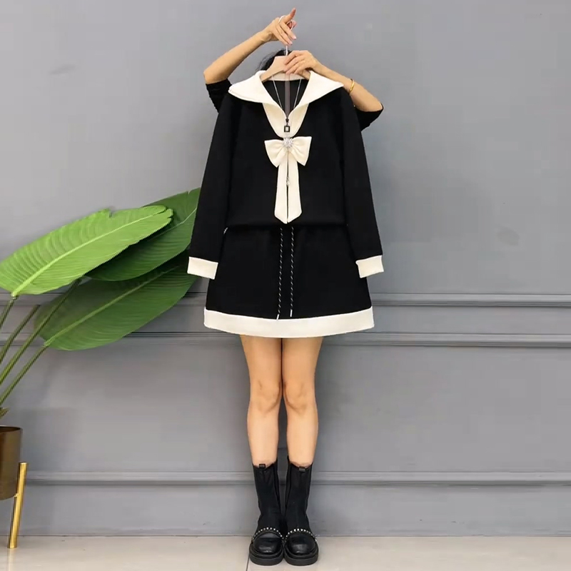 小香风蝴蝶结拉链上衣短裙套装