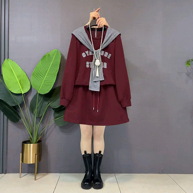 2026新款学院风披肩字母卫衣春季松紧腰短裙两件套减龄大码女装潮,女装/女士精品,大码套装,淘宝优惠券,粉丝福利购,淘宝优惠卷