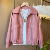 新款 大码 女装 胖mm2026春季 时尚 翻领机车服皮夹克宽松显瘦百搭外套