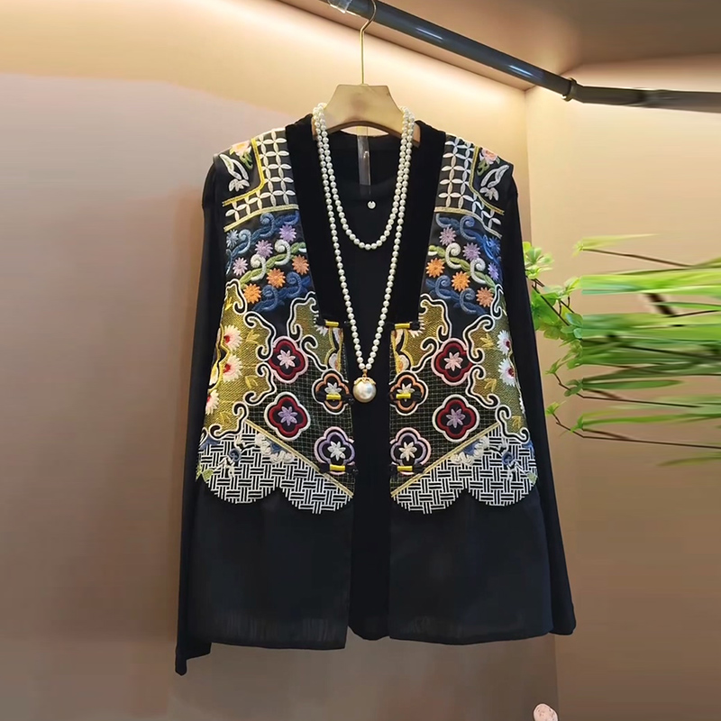 时尚复古国风重工艺马甲打底衫新