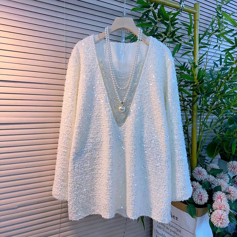 时尚重工串珠亮片设计感女人衫新