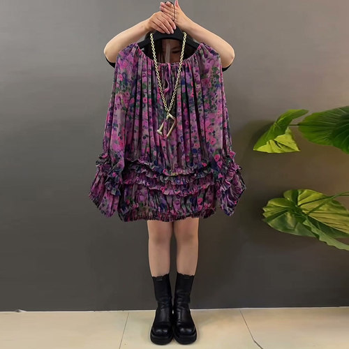 木耳边大码女装百搭碎花大衫