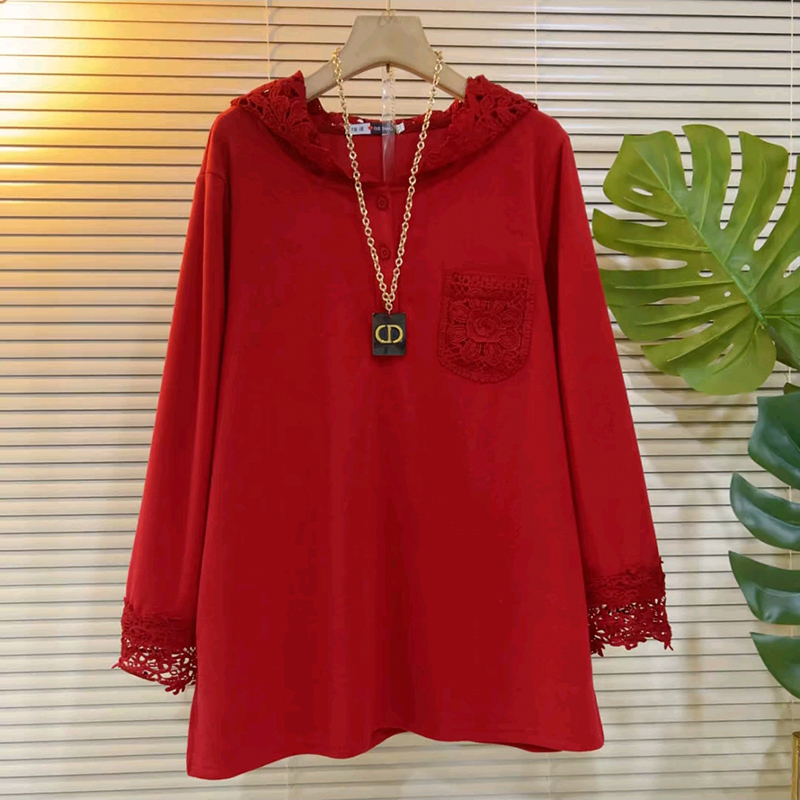 新款拼接口袋连帽大码女装帽衫