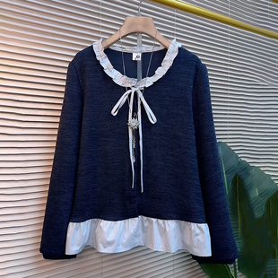 新款 木耳花边系绳轻奢简约百搭衫 大码 胖妹妹欧货时尚 女装 2025冬季