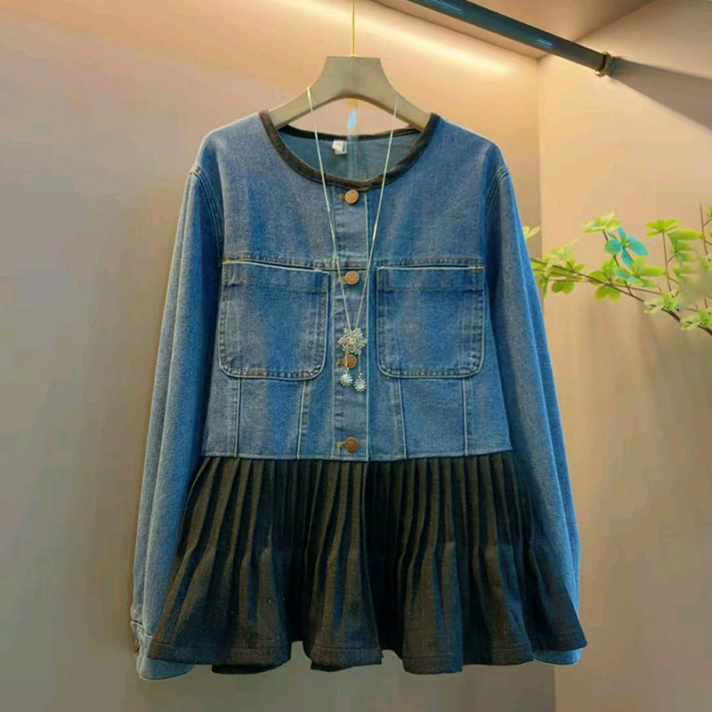 胖妹妹2026春季新款大码女装时尚显瘦韩版宽松拼接荷叶边牛仔外套