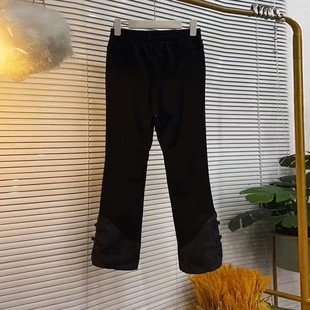 复古国风百搭胖妹妹显瘦遮肉裤子大码女装气质纯色盘扣小黑裤下装