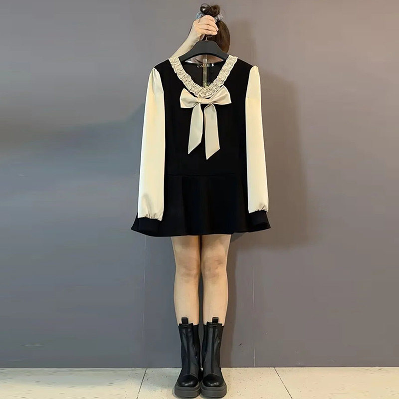 气质蝴蝶结拼接长袖上衣