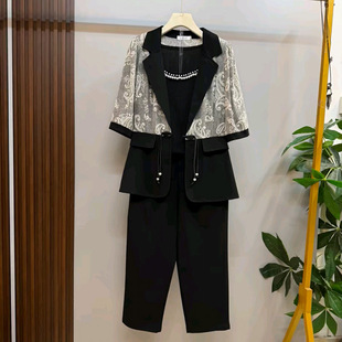 女装 新中式 百搭背心大码 子胖妹妹新款 潮 盘扣设计感拼接西服外套裤