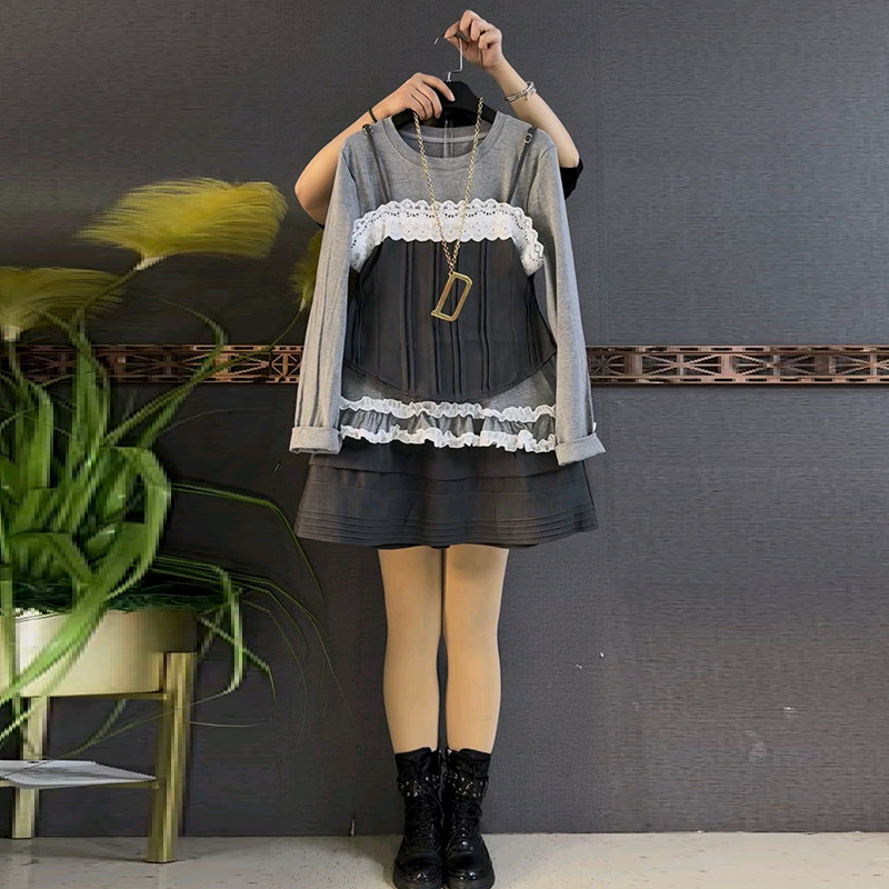 2026春季新款蕾丝拼接吊带马甲显瘦花边打底衫半身裙大码女装套装,女装/女士精品,大码套装,淘宝优惠券,粉丝福利购,淘宝优惠卷